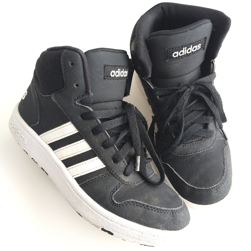 Adidas Hoops High Top Kids Basketball Shoes Size 4 Black and White Sneakers